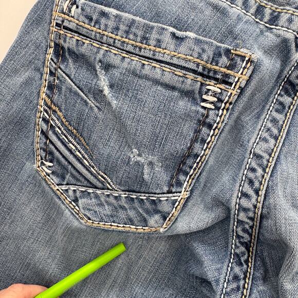 BKE Carter Jeans Mens 32 (32x31 ACTUAL) Bootcut Blue Denim Distressed UTILITY - Picture 10 of 14